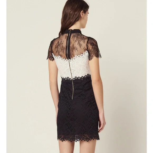 Sandro Black & White Lace Dress w Collar NWOT - Picture 3 of 11